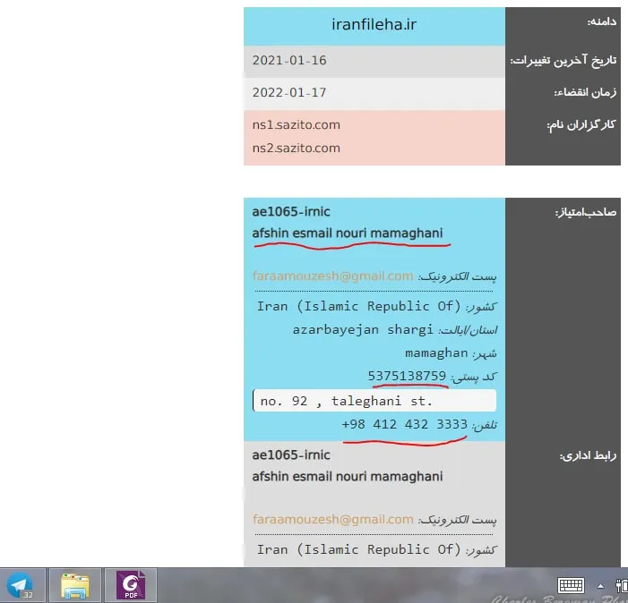 اطلاعات دامنه شرکت